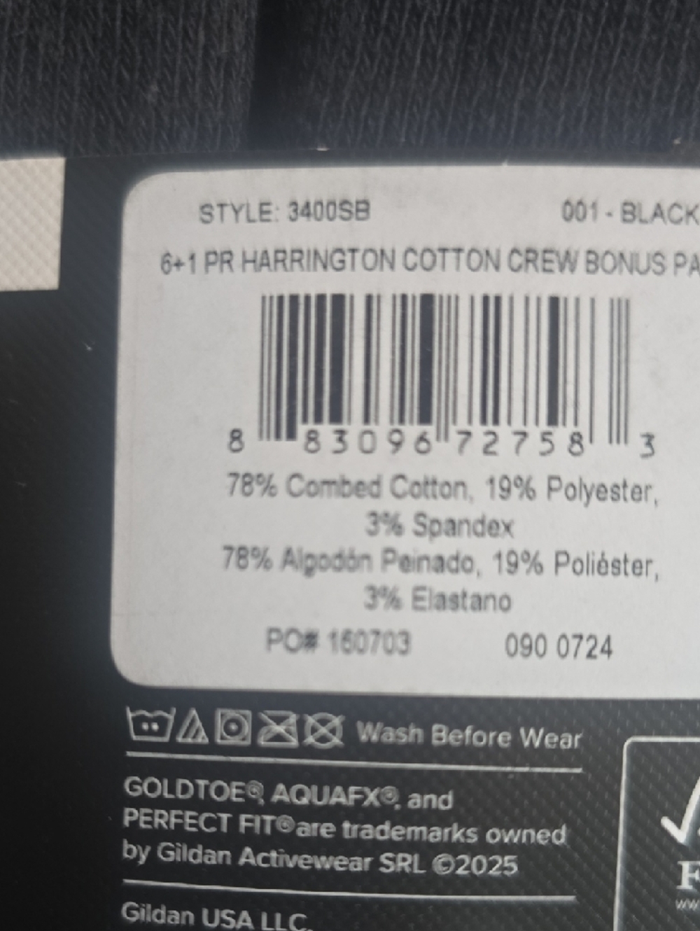 Gold Toe Black Ribbed Crew Socks 7-Pack - Picture 9 of 9